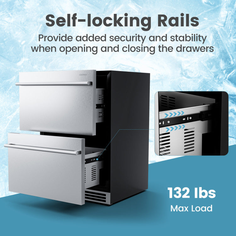 24 Inch Under Counter Dual Drawer Fridge with 37℉-64℉ Temperature Range