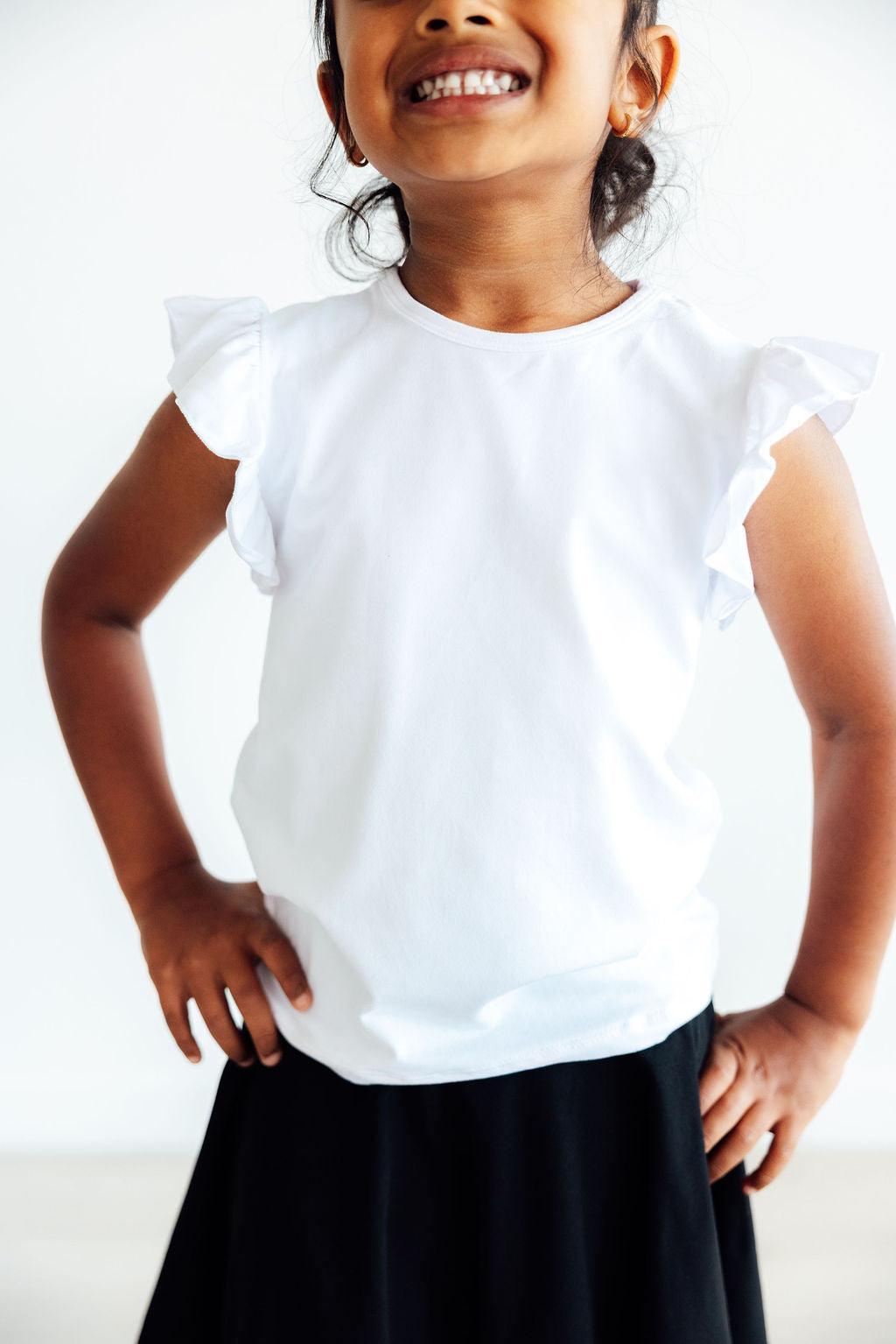White S/S Ruffle Tee