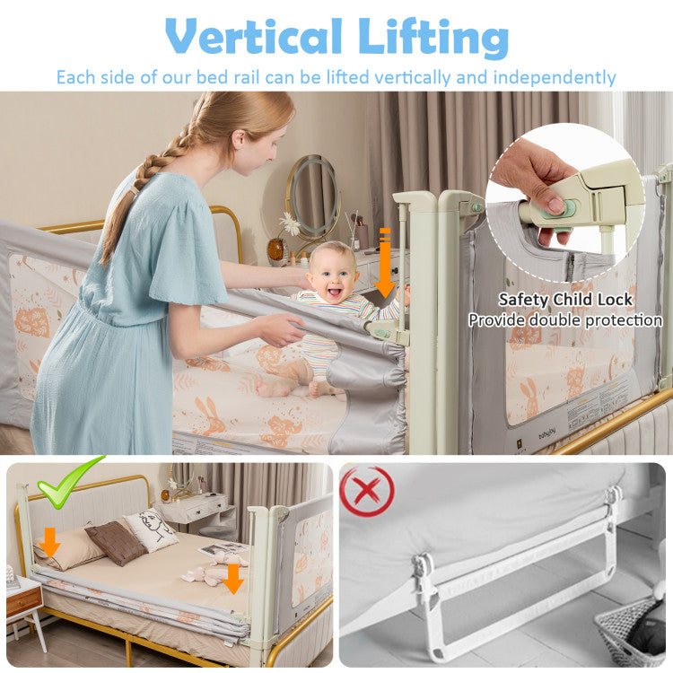 Vertical Lifting Bed Rail for Toddlers with Double Lock