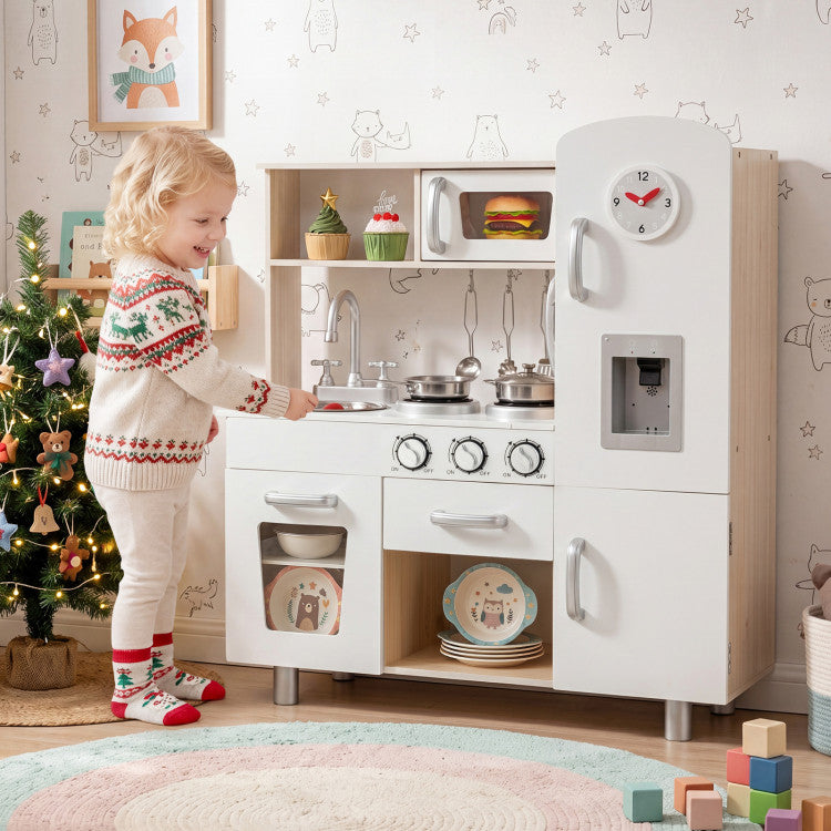 Vintage Play Kitchen Pretend Kids Cooking Playset Toys with Water Dispense