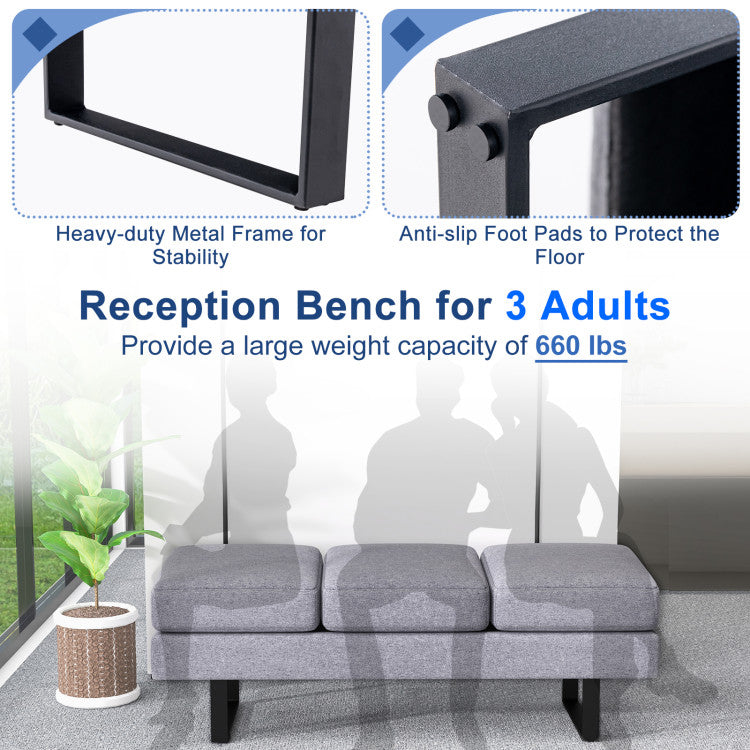 Waiting Room Bench Seating Long Bench with Metal Frame Leg