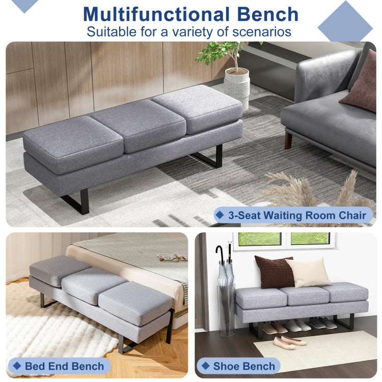 Waiting Room Bench Seating Long Bench with Metal Frame Leg
