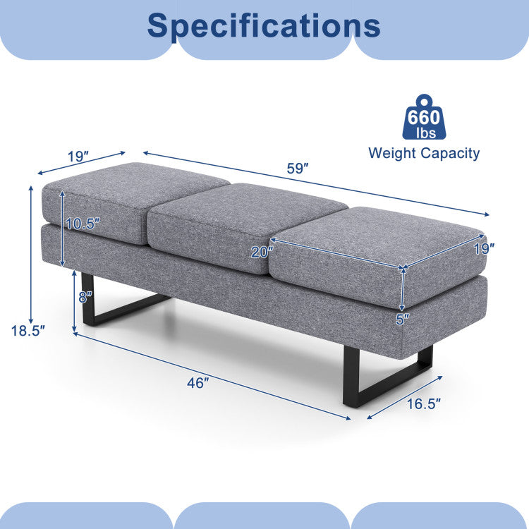 Waiting Room Bench Seating Long Bench with Metal Frame Leg