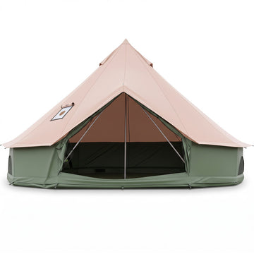 Waterproof Bell Tent with Stove Jack Accommodates and Mesh Windows Doors in Green