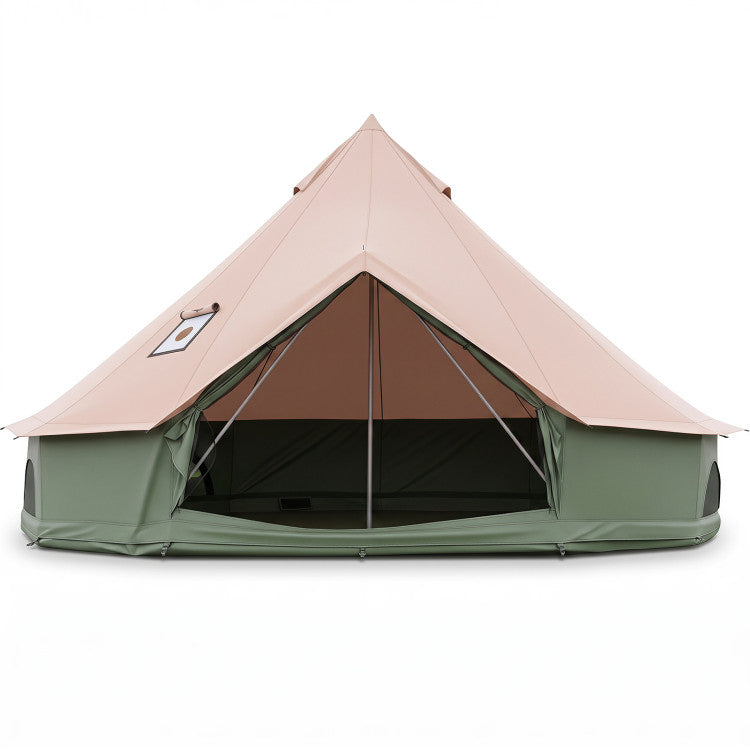 Waterproof Bell Tent with Stove Jack Accommodates and Mesh Windows Doors in Green