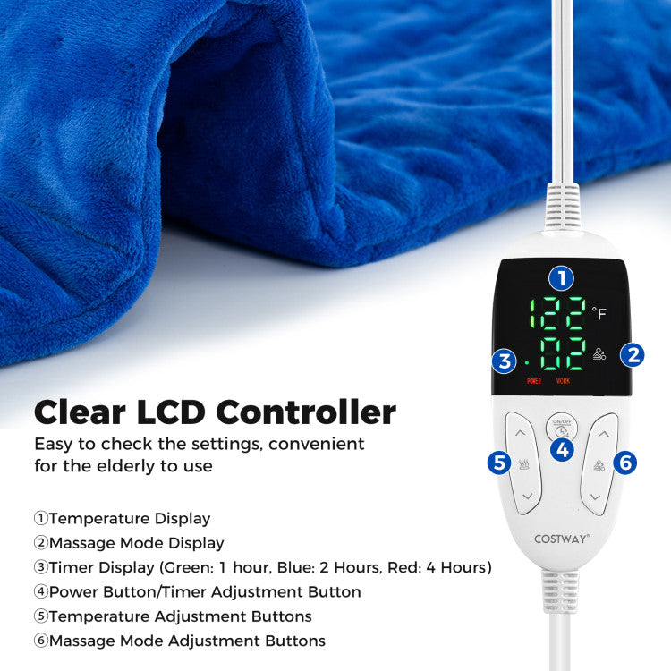 Weighted Heating Pad Electric Heated Pad with 2 Massagers Massaging Vibration