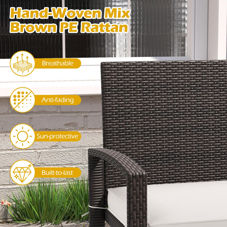 Wicker 2-Seat Bench with Soft Seat Cushion and Metal Frame