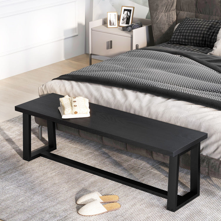 Wood Dining Bench with Metal Frame and Adjustable Footpads