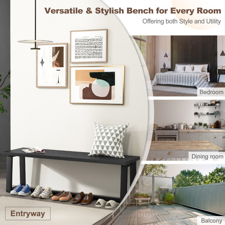 Wood Dining Bench with Metal Frame and Adjustable Footpads