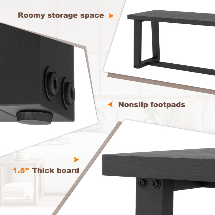 Wood Dining Bench with Metal Frame and Adjustable Footpads