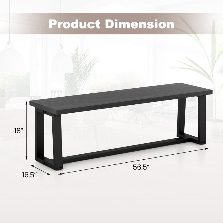 Wood Dining Bench with Metal Frame and Adjustable Footpads