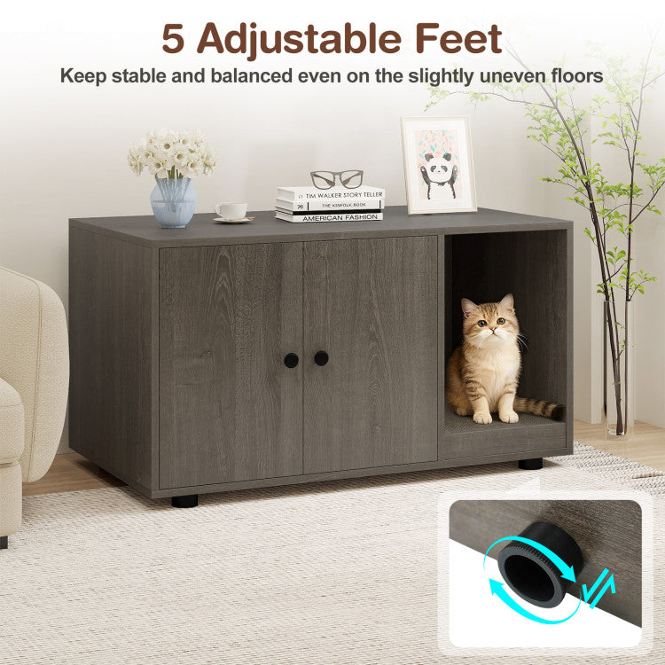 Wooden Cat Litter Box Enclosure Hidden Litter Box Furniture with Scratching Board