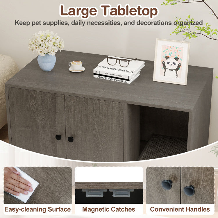 Wooden Cat Litter Box Enclosure Hidden Litter Box Furniture with Scratching Board