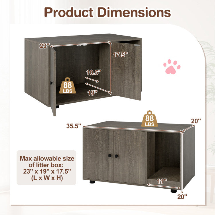 Wooden Cat Litter Box Enclosure Hidden Litter Box Furniture with Scratching Board