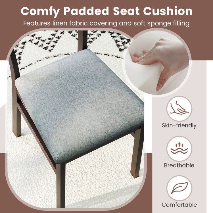 Wooden Dining Chair Set of 2 Linen Fabric Upholstered Kitchen Chairs Farmhouse Side Accent Chairs