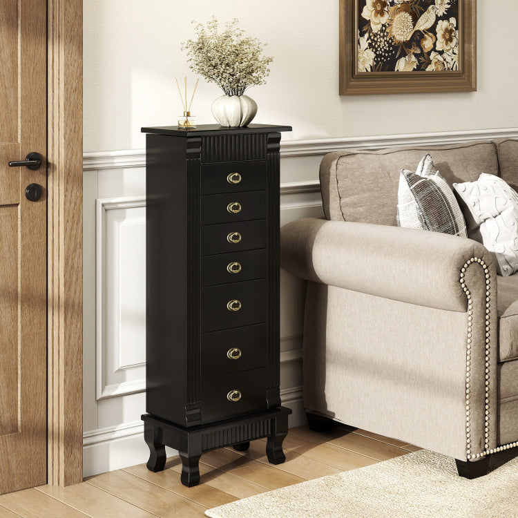 Wooden Jewelry Armoire Cabinet Storage Chest with Drawers and Swing Doors