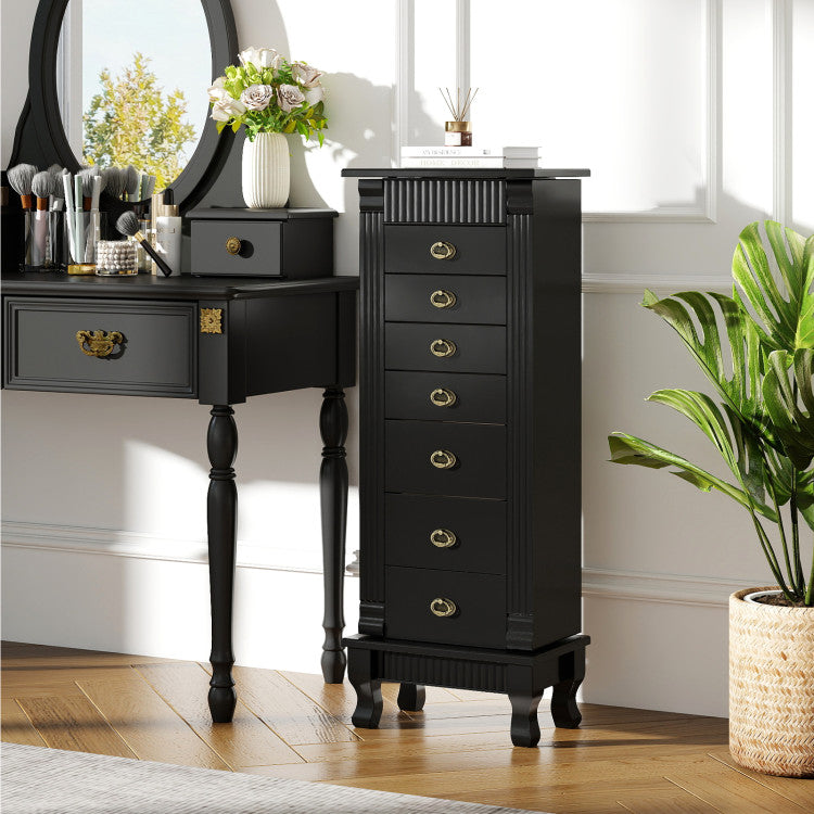 Wooden Jewelry Armoire Cabinet Storage Chest with Drawers and Swing Doors