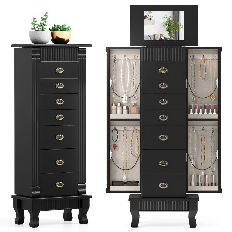 Wooden Jewelry Armoire Cabinet Storage Chest with Drawers and Swing Doors