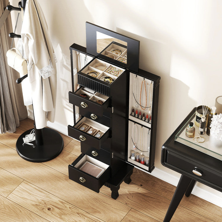 Wooden Jewelry Armoire Cabinet Storage Chest with Drawers and Swing Doors
