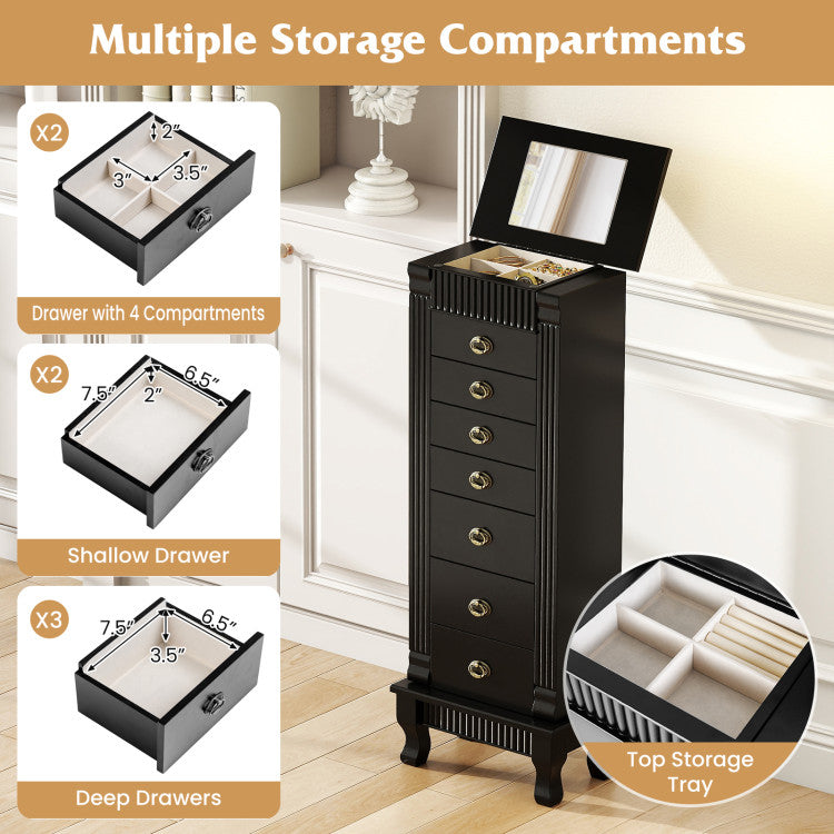 Wooden Jewelry Armoire Cabinet Storage Chest with Drawers and Swing Doors