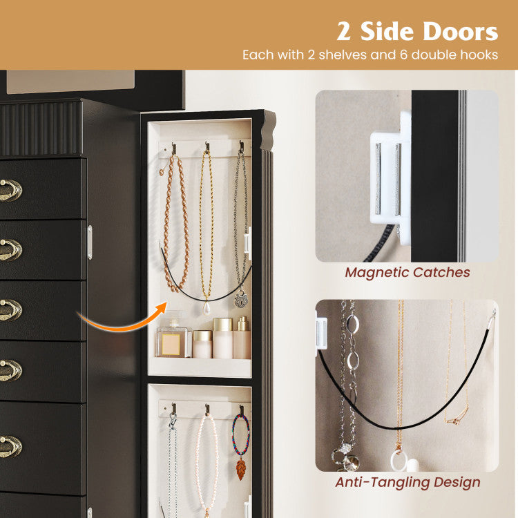 Wooden Jewelry Armoire Cabinet Storage Chest with Drawers and Swing Doors