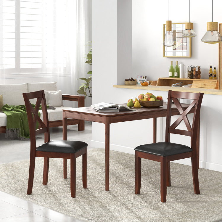 Set of 2 Wooden Kitchen Dining Chair with Padded Seat and Rubber Wood Legs