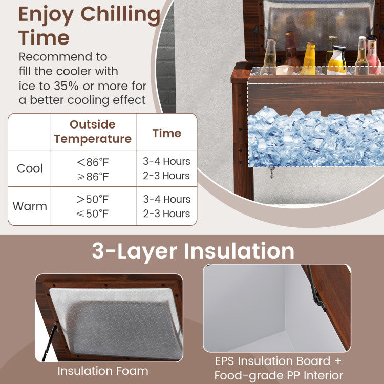 Wooden Patio Cooler with 3 Handles and Bottle Opener