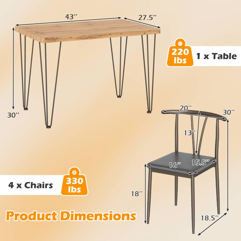 5-Piece Space-Saving Dining Table Set Industrial Rectangular Kitchen Table and 4 Armless Chairs