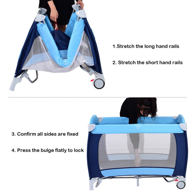 3-in-1 Foldable Baby Crib Playpen with Mosquito Net and Carry Bag
