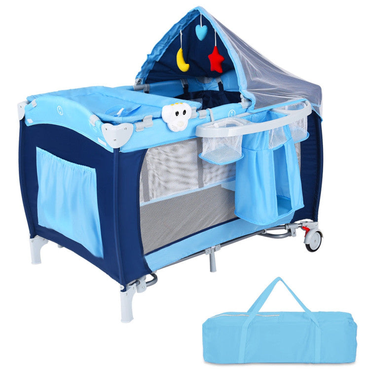 3-in-1 Foldable Baby Crib Playpen with Mosquito Net and Carry Bag