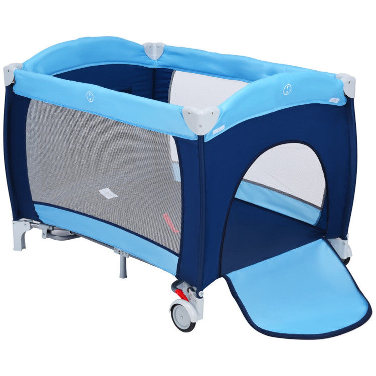 3-in-1 Foldable Baby Crib Playpen with Mosquito Net and Carry Bag