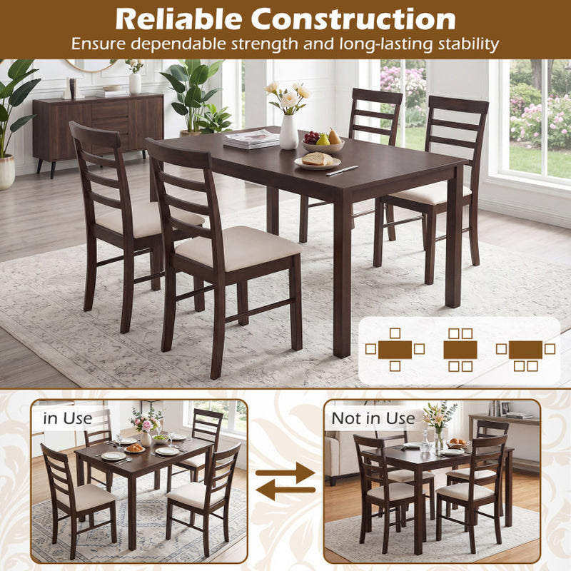 5-Piece Dining Table Set for 4 with Upholstered Chairs for Small Space and Dining Room