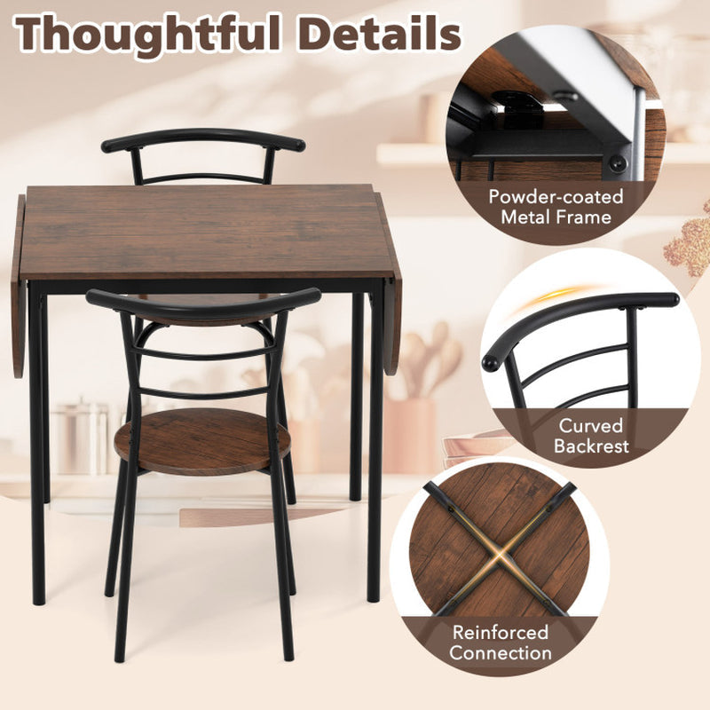 3 Pieces Dining Set with 2 Chairs and Modern Kitchen Table for Small Space