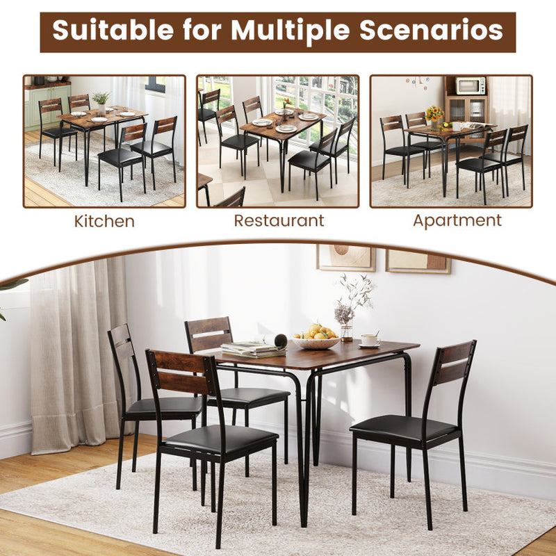 5-Piece Dining Table Set Industrial Rectangular Kitchen Table and 4 Armless Chairs