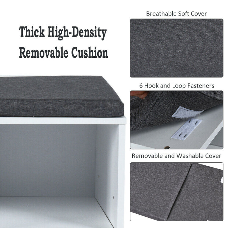 10-Cube Organizer Shoe Storage Bench with Cushion for Entryway