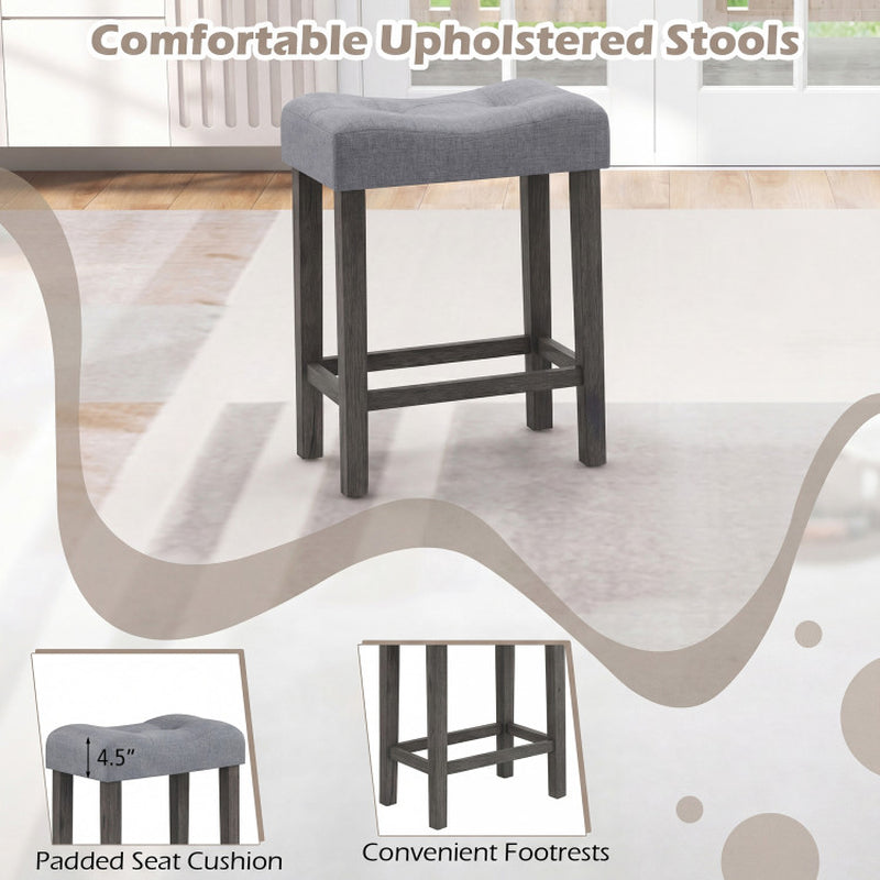 4-Piece Bar Table Set with Power Outlet and Upholstered Saddle Seat Stools