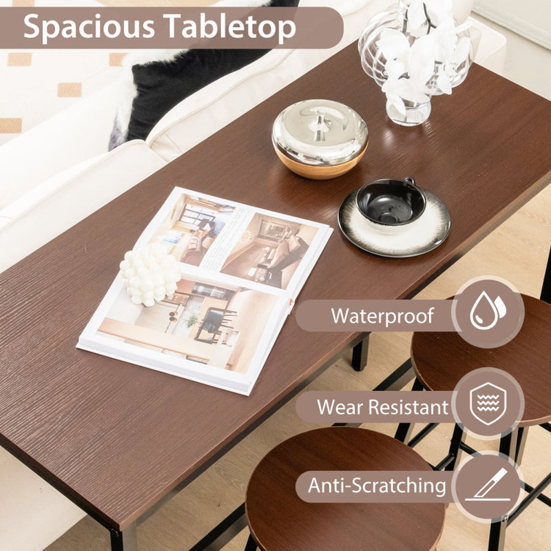 3 Pieces Bar Table Set with Dining Table and 2 round Stools