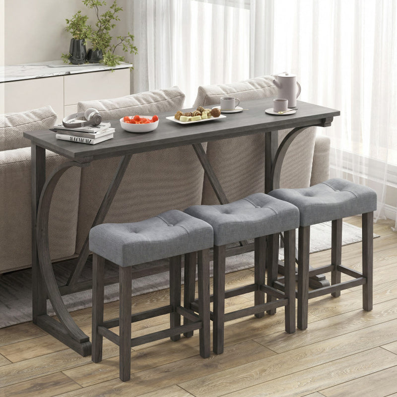 4-Piece Bar Table Set with Power Outlet and Upholstered Saddle Seat Stools