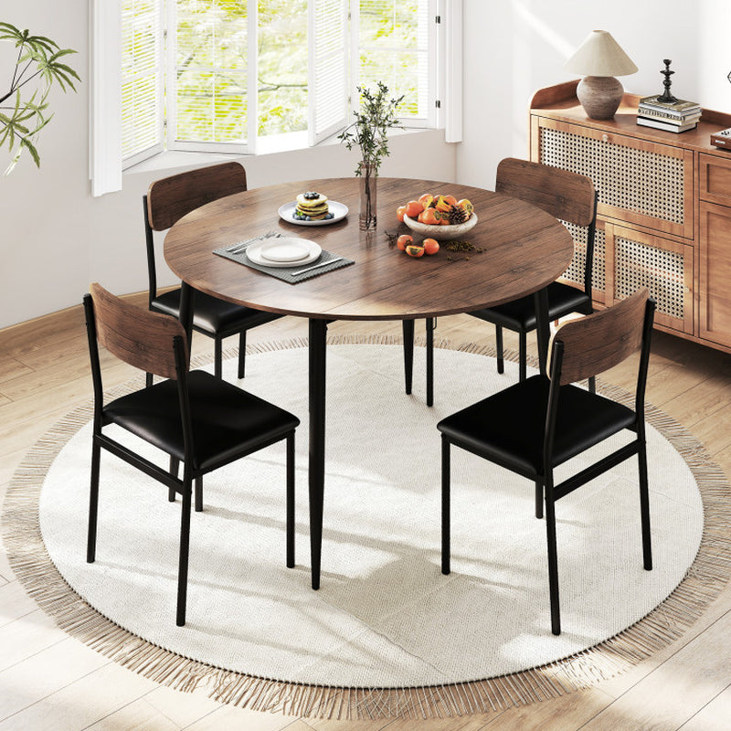 5-Piece round Kitchen Table Set with Drop Leaf Tabletop and 4 Upholstered Dining Chairs