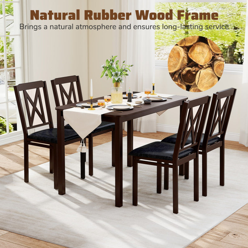 5-Piece Dining Table Set with Wide Tabletop and Rubber Wood Legs