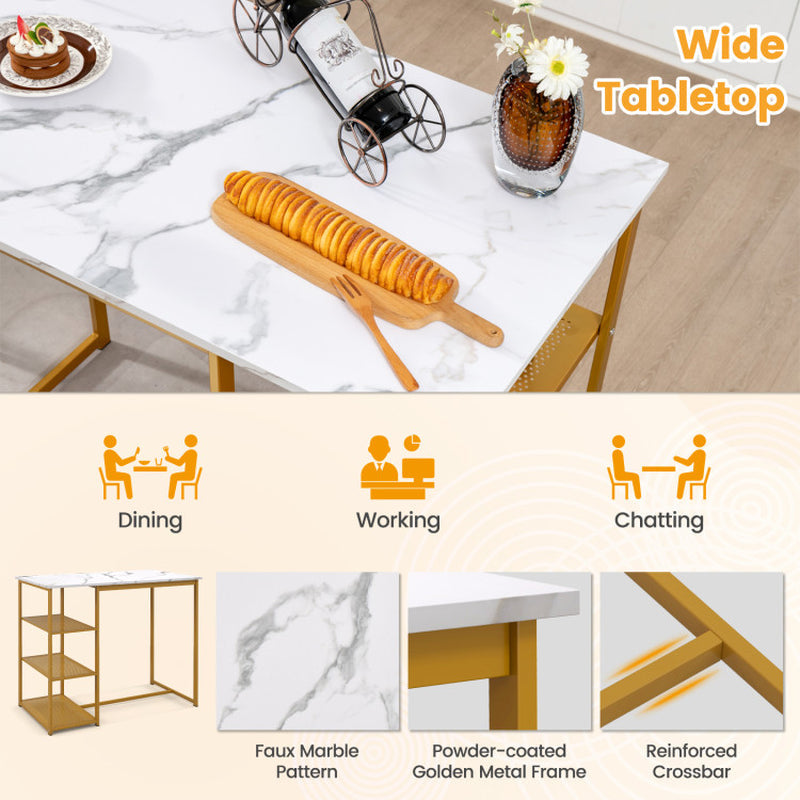 3 Pieces Gold Bar Table Set for 2 with 3-Tier Storage Shelves