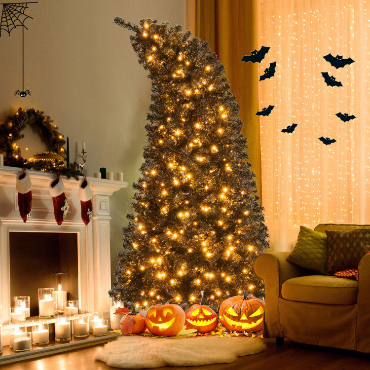 6/7 FT Artificial Christmas Tree with Bendable Top Section and Warm Light