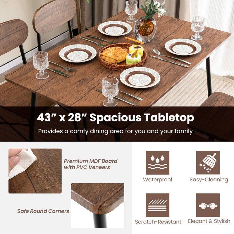 5 Piece Dining Table Set Rectangular with Backrest and Metal Legs for Breakfast Nook