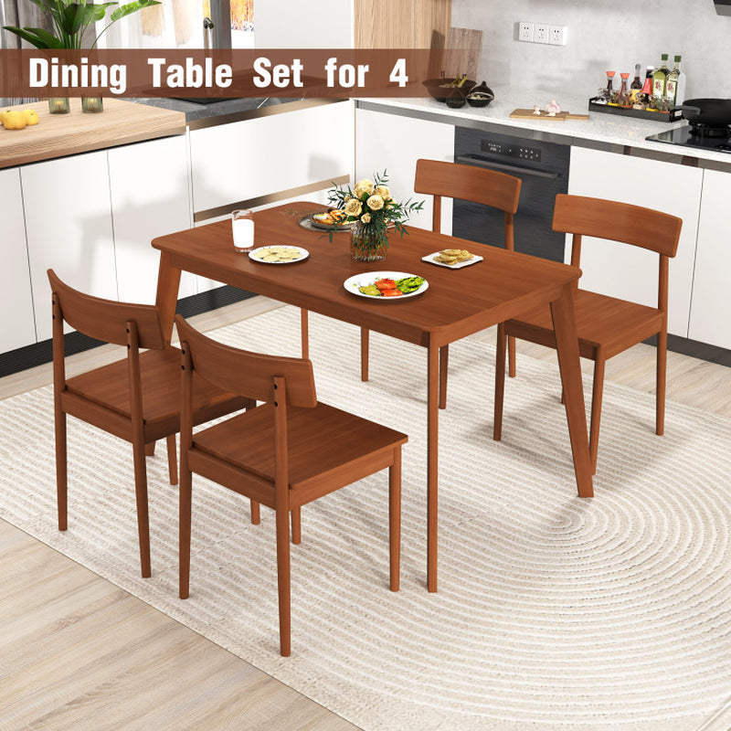 5 Piece Wood Dining Table Set with Rubber Wood Frame and 4 Chairs