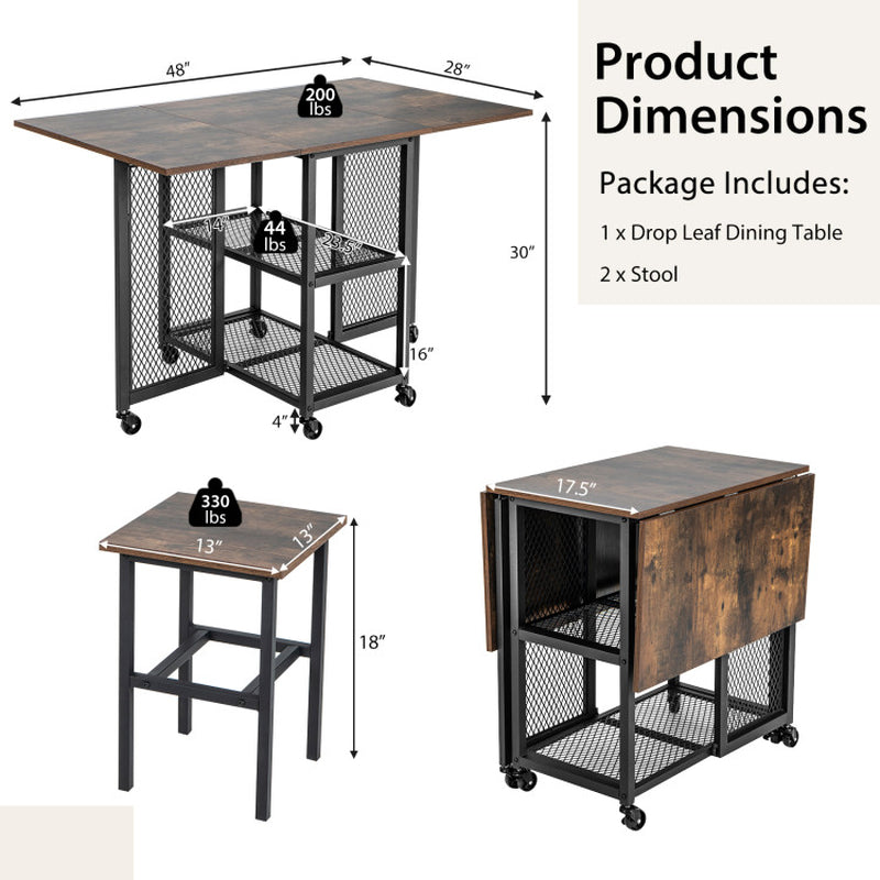 Drop Leaf Expandable Dining Table Set with Lockable Wheels