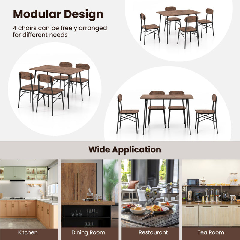 5 Piece Dining Table Set Rectangular with Backrest and Metal Legs for Breakfast Nook