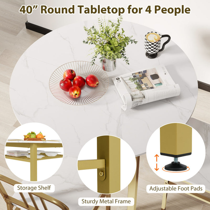 5-Piece round Dining Table Set with Storage Shelf for Dining Room
