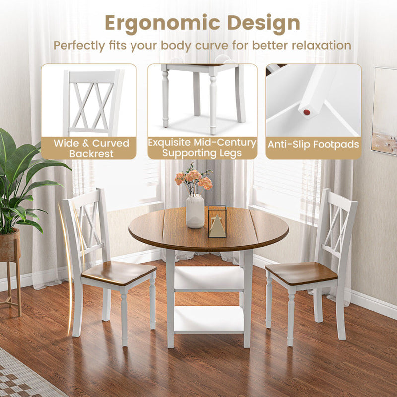 5 Piece round Kitchen Dining Set with Drop Leaf Table Top