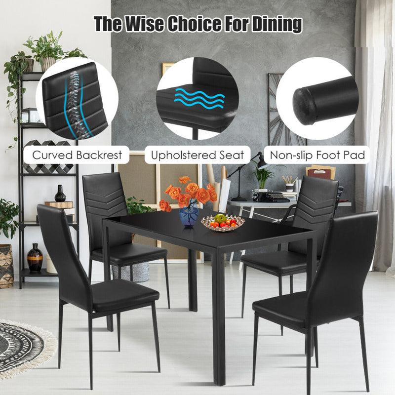 5 Piece Kitchen Dining Set with Glass Metal Table and 4 Chairs