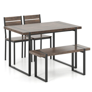 4-Piece Dining Table Set for 4 with 1 Bench and 2 Chairs